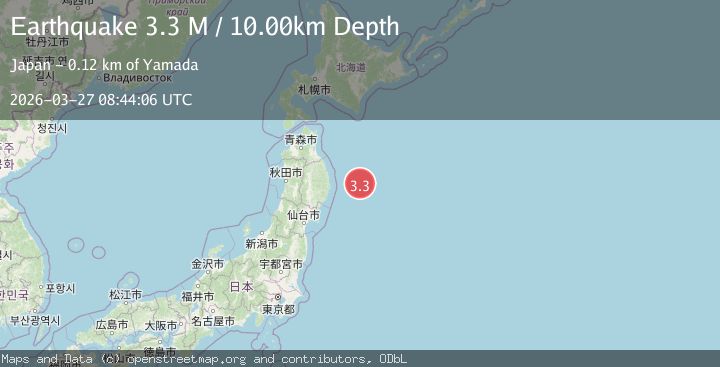 Map of off the east coast of Honshu, Japan