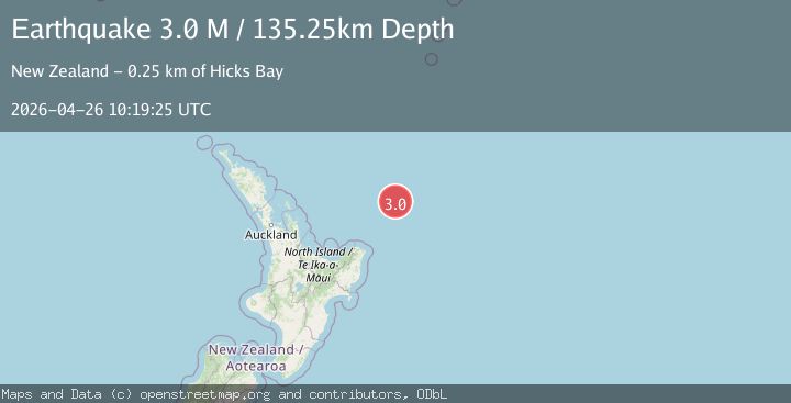 Map of off the east coast of the North Island of New Zealand