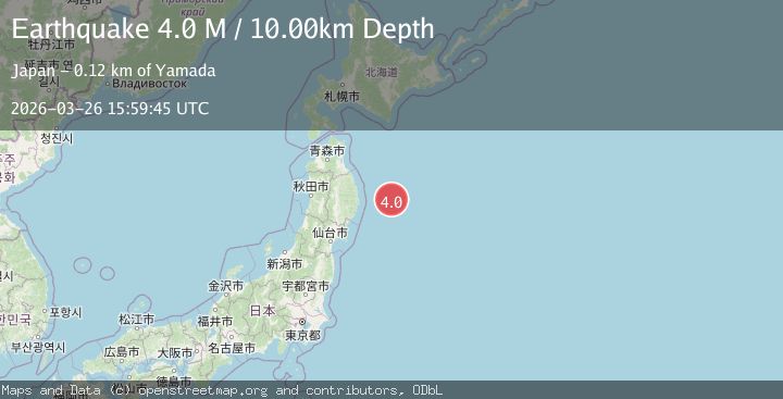 Map of off the east coast of Honshu, Japan