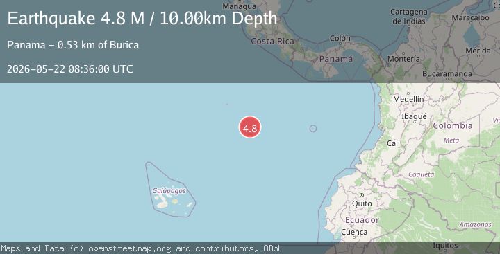 Map of off the coast of Central America