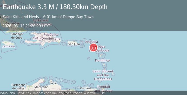 Map of Saint Kitts and Nevis region, Leeward Islands