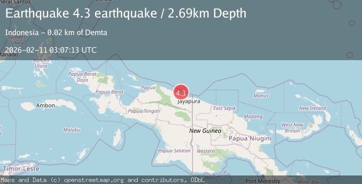 Map of near the north coast of Papua, Indonesia