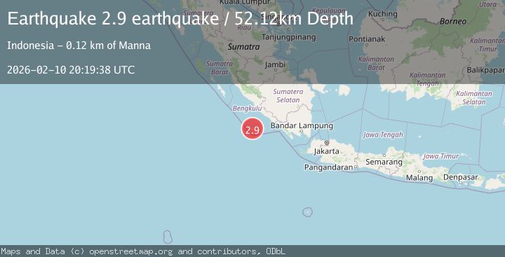 Map of southern Sumatra, Indonesia