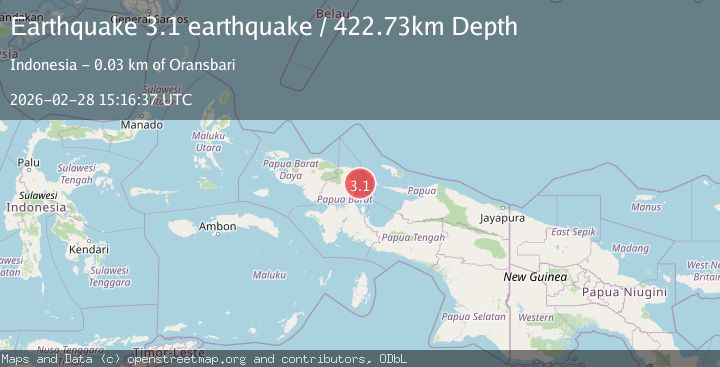Map of near the north coast of Papua, Indonesia