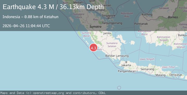Map of southern Sumatra, Indonesia