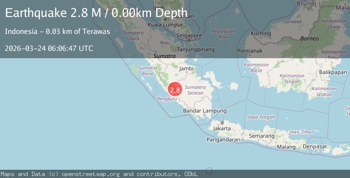 Map of southern Sumatra, Indonesia