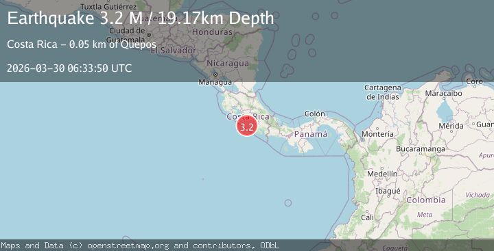 Map of off the coast of Costa Rica