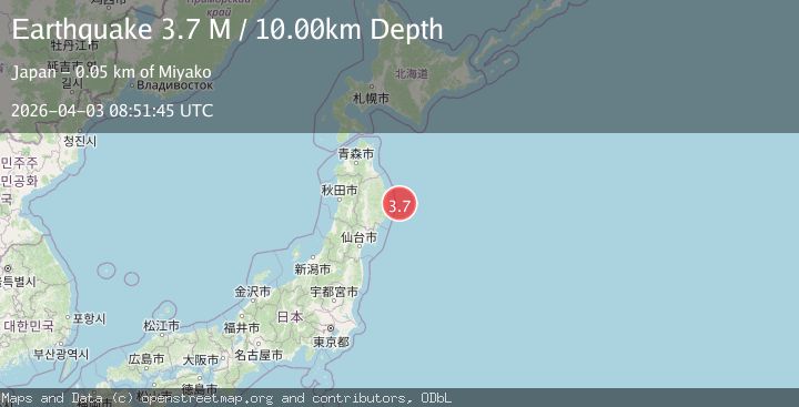 Map of near the east coast of Honshu, Japan
