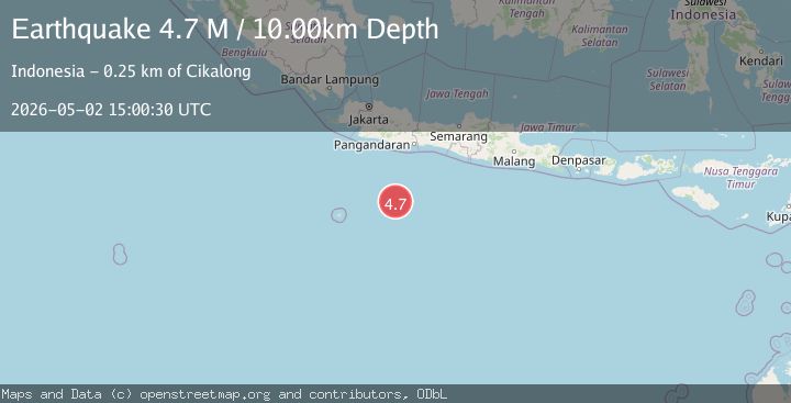 Map of south of Java, Indonesia