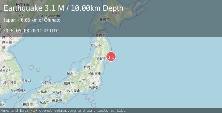 Map of near the east coast of Honshu, Japan