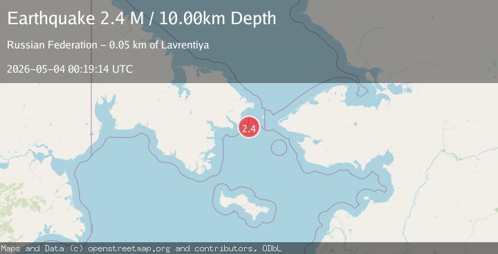 Map of near the south coast of Chukotskiy Avtonomnyy Okrug, Russia