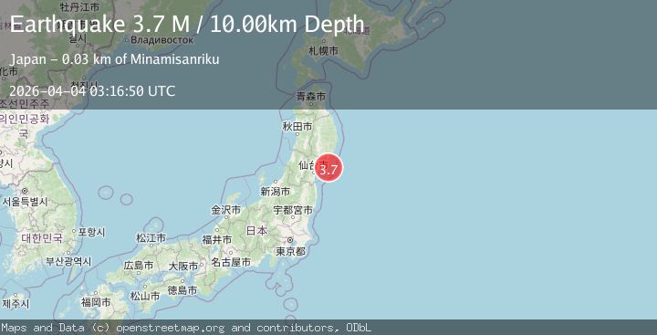 Map of near the east coast of Honshu, Japan