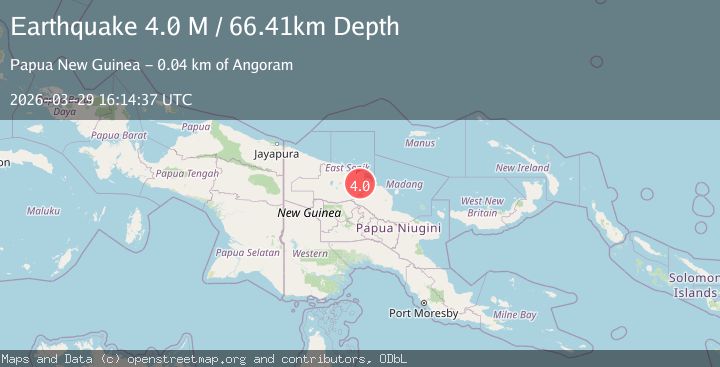 Map of near the north coast of New Guinea, Papua New Guinea