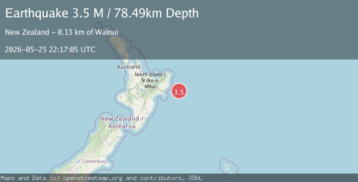 Map of off the east coast of the North Island of New Zealand
