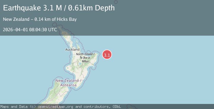 Map of off the east coast of the North Island of New Zealand