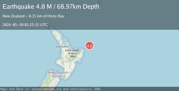 Map of off the east coast of the North Island of New Zealand