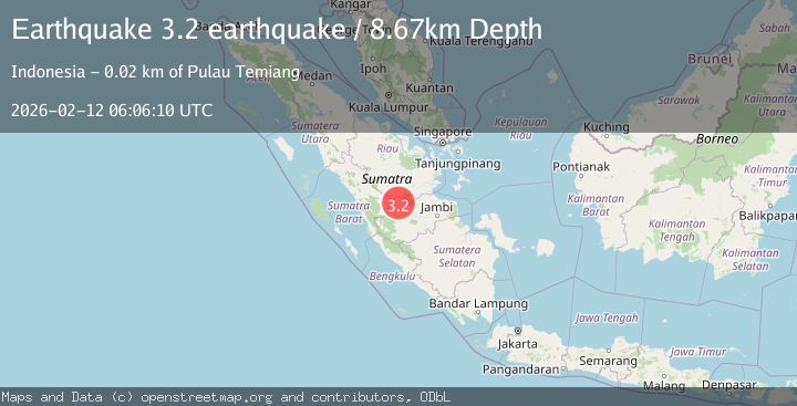 Map of southern Sumatra, Indonesia