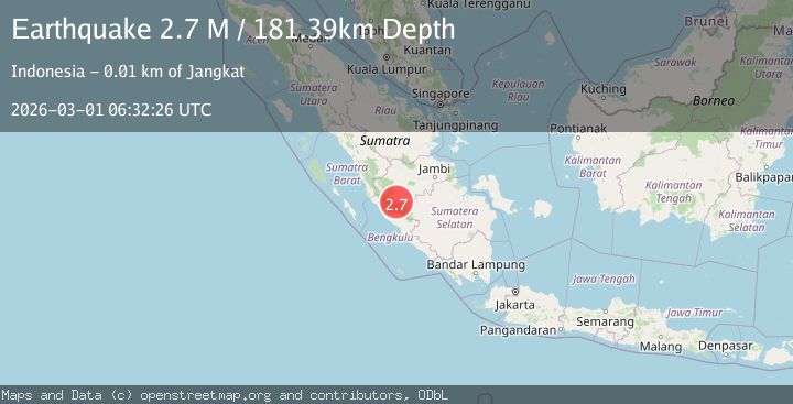 Map of southern Sumatra, Indonesia