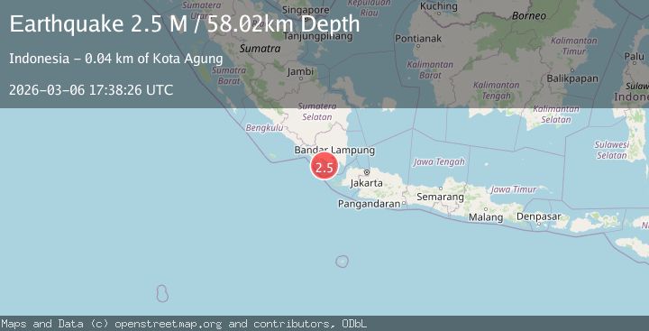 Map of southern Sumatra, Indonesia