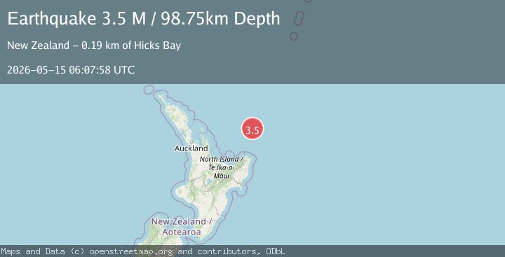 Map of off the east coast of the North Island of New Zealand