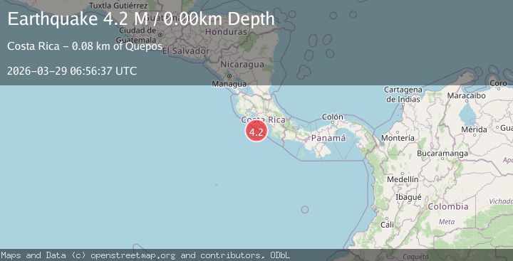 Map of off the coast of Costa Rica