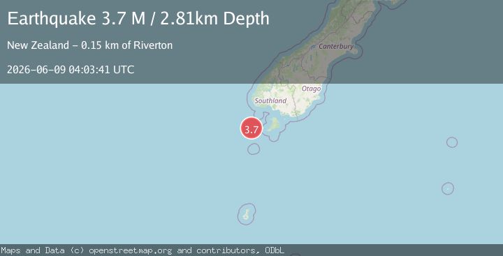 Map of off the west coast of the South Island of New Zealand