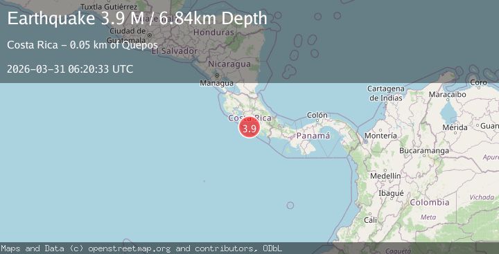 Map of off the coast of Costa Rica