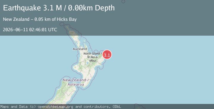 Map of off the east coast of the North Island of New Zealand