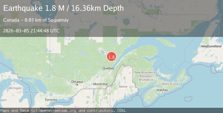Map of southern Quebec, Canada