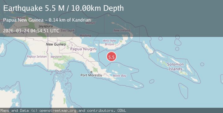 Map of New Britain region, Papua New Guinea