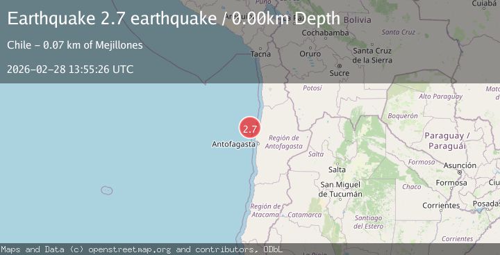 Map of near the coast of Antofagasta, Chile