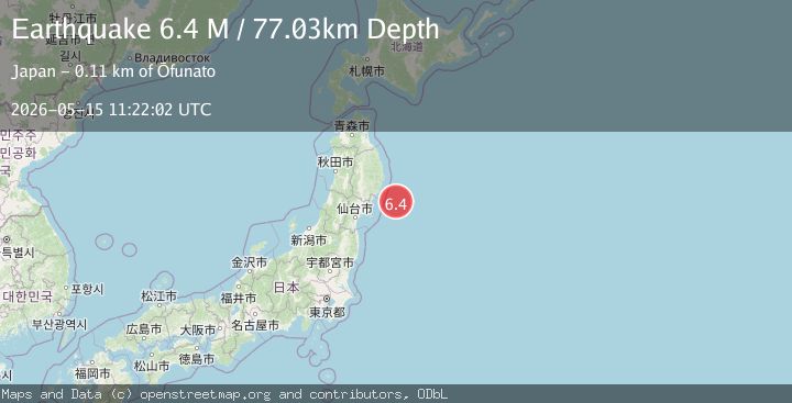 Map of near the east coast of Honshu, Japan