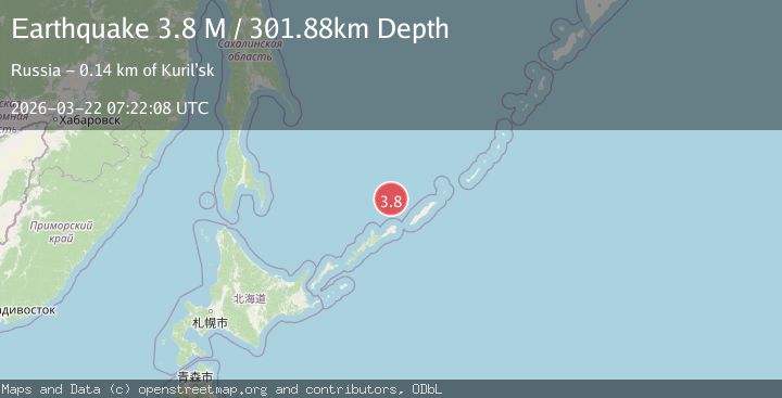 Map of northwest of the Kuril Islands