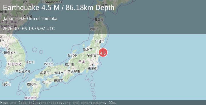 Map of near the east coast of Honshu, Japan