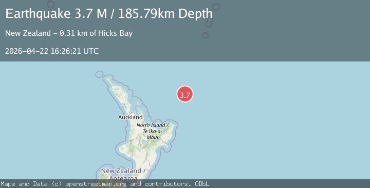 Map of off the east coast of the North Island of New Zealand