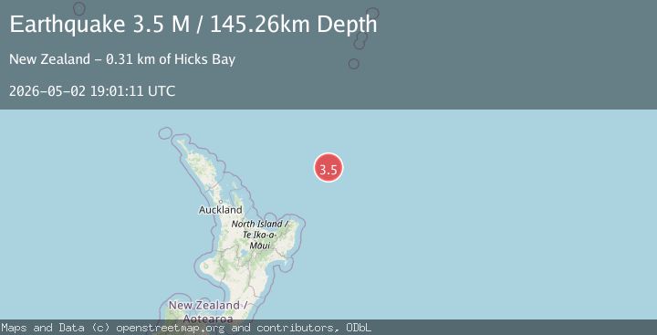 Map of off the east coast of the North Island of New Zealand