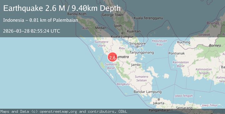 Map of southern Sumatra, Indonesia