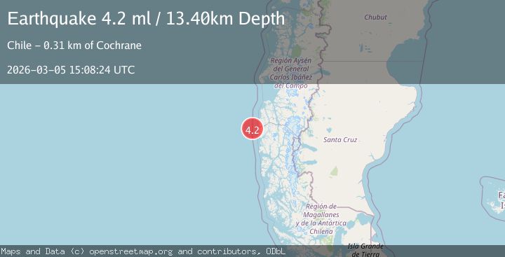 Map of near the coast of Aisen, Chile