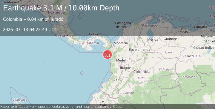 Map of near the west coast of Colombia
