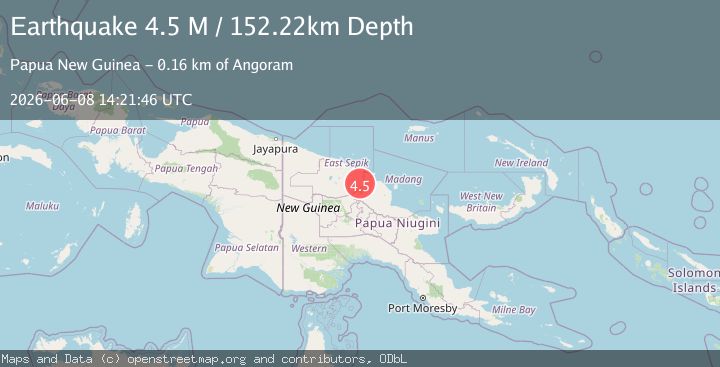Map of near the north coast of New Guinea, Papua New Guinea