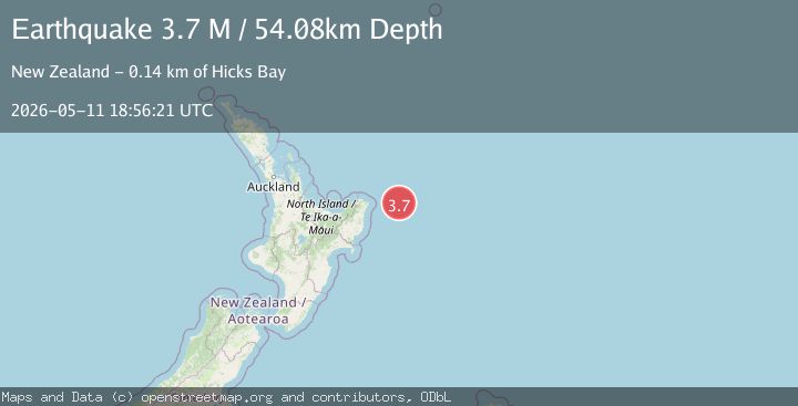 Map of off the east coast of the North Island of New Zealand