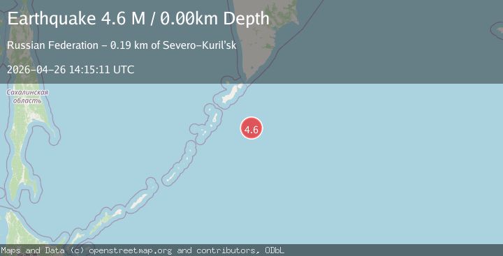 Map of east of the Kuril Islands
