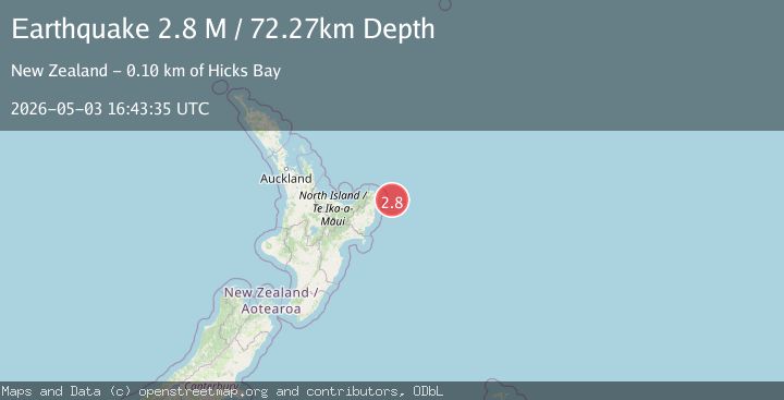 Map of off the east coast of the North Island of New Zealand