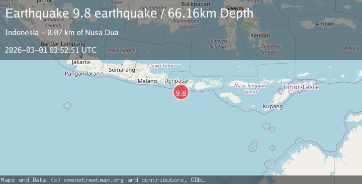 Map of south of Bali, Indonesia