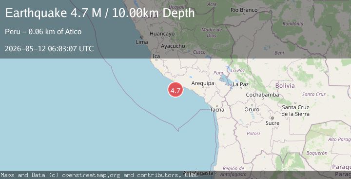Map of near the coast of southern Peru