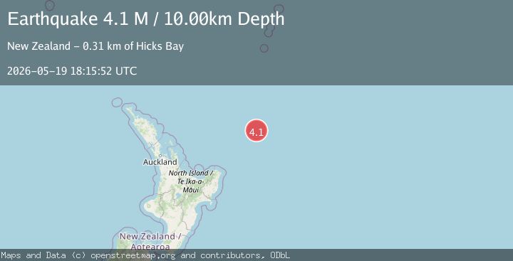 Map of east of the North Island of New Zealand