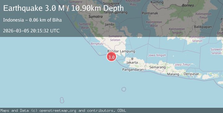 Map of southern Sumatra, Indonesia