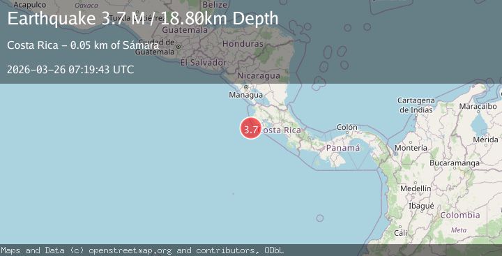Map of off the coast of Costa Rica