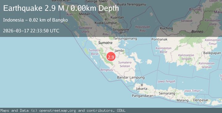 Map of southern Sumatra, Indonesia