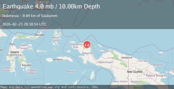 Map of near the north coast of Papua, Indonesia